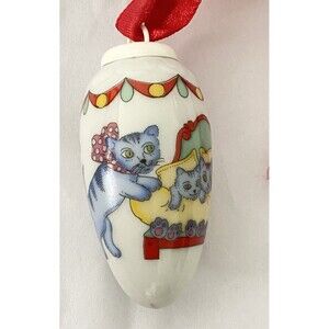 Hutschenreuther Germany “Cats” Ceramic Pine Cone Ornament Christmas 2” Tall